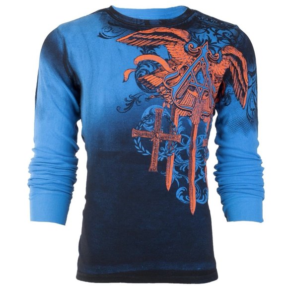 ARCHAIC by AFFLICTION Men's Long Sleeve THERMAL Shirt DAVENTRY Biker Blue $58 - Picture 1 of 8